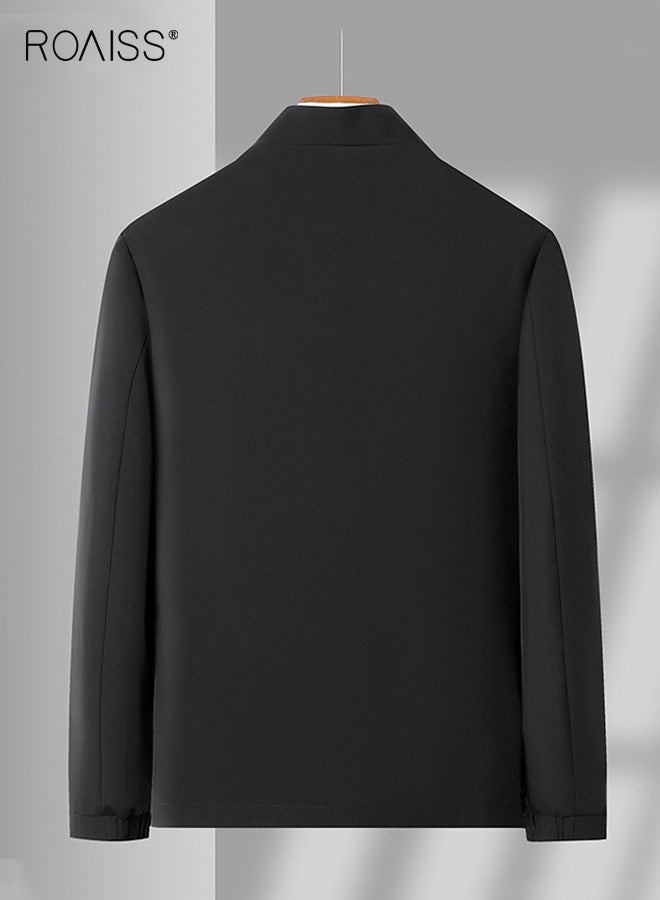 رويس جاكيت رجالي بسحاب مزدوج الجوانب مناسب لفصل الربيع والخريف، مقاوم للرياح ومضاد للتجاعيد، بلون سادة، متعدد الاستخدامات، قابل للعكس، مناسب للارتداء في المكتب والمناسبات غير الرسمية - Image 3