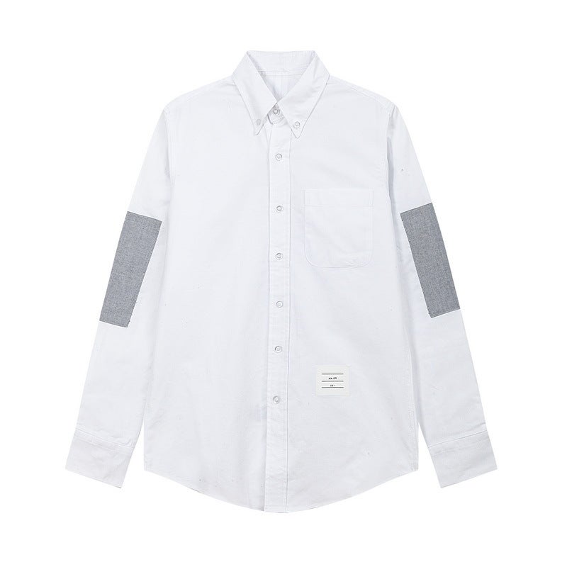 Generic TB JL Brand Oxford Patchwork Casual Long Sleeve Shirt Unisex White