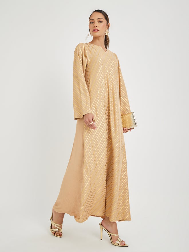 Styli Amirah Foil Print Notch Neck Jalabiya  - Image 1