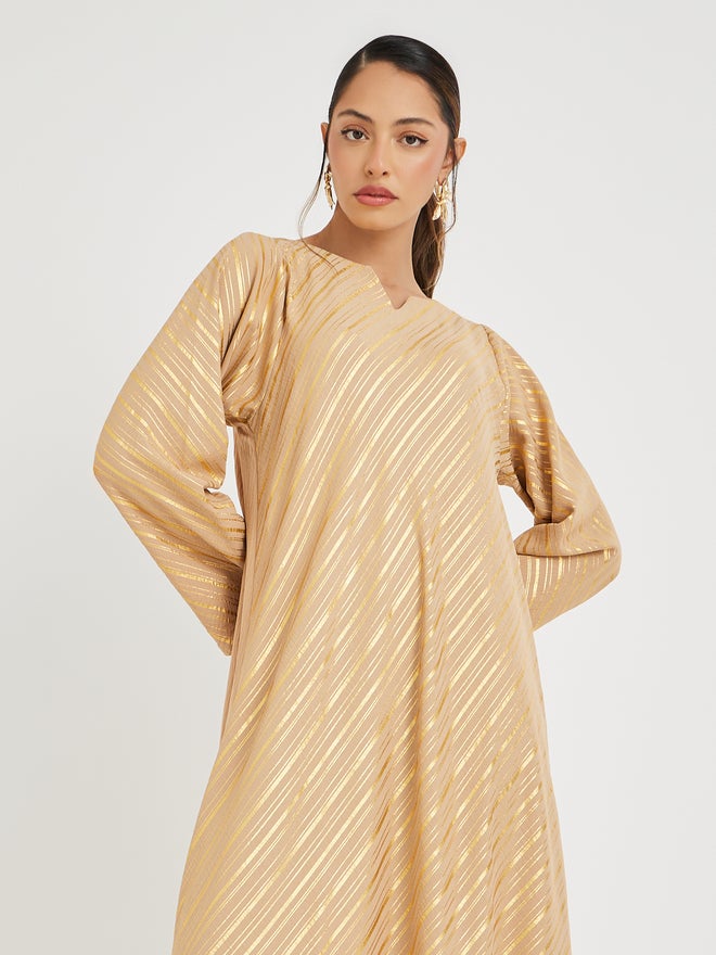 Styli Amirah Foil Print Notch Neck Jalabiya  - Image 2