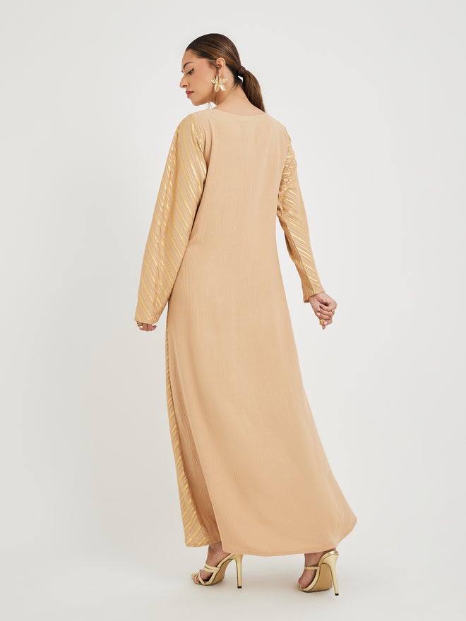 Styli Amirah Foil Print Notch Neck Jalabiya  - Image 4