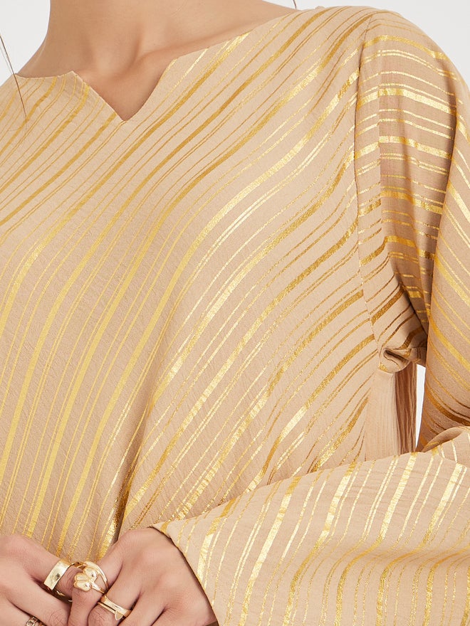 Styli Amirah Foil Print Notch Neck Jalabiya  - Image 3