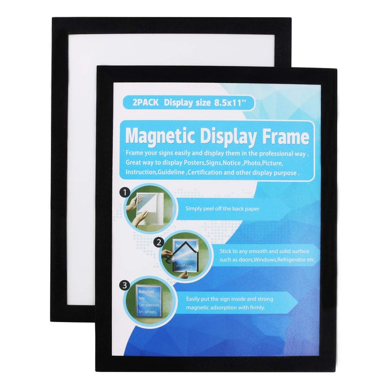 MFoffice Window Sign Holder  Plastic Picture Frames 85x11  Double Sided and Adhesive for WallDoorRefrigeratorCupboard Display FrameBlackPack of 2