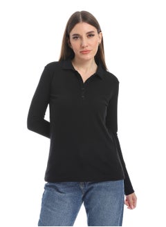 Andora Pique Patterned Polo Shirt_Black  - Image 1