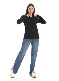 Andora Pique Patterned Polo Shirt_Black  - Image 5