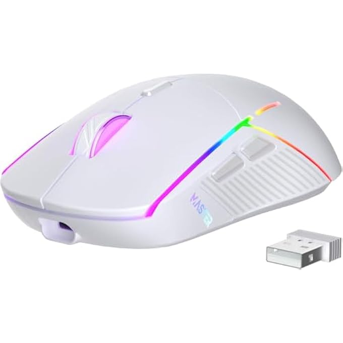 Master WIRELESS GAMING MOUSE, 24000 DPI, TRI-MODE 2.4G/USB-C/BLUETOOTH 5.3 GAMING MOUSE WIRELESS, RGB PROGRAMMABLE MOUSE GAMER, 75HRS BATTERY LIFE, RECHARGEABLE GAMING MICE FOR PC, MAC, PS5, XBOX - WHITE - Image 1