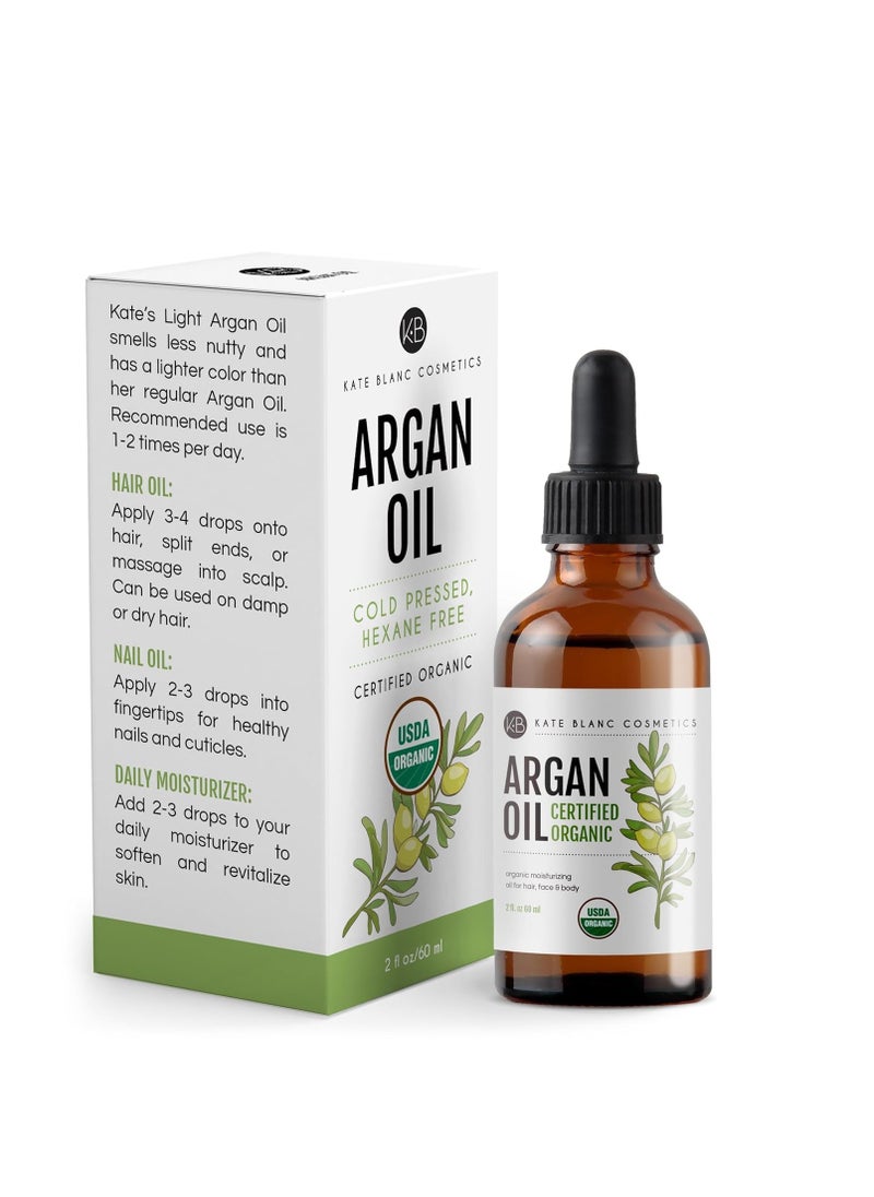 Kate Blanc Cosmetics - Kate Blanc Cosmetics Argan Oil for Hair, Face & Skin from Morocco. Promotes Hair Growth (2oz, USDA Certified Organic, Cold Pressed & 100% Pure, Light) - Image 1