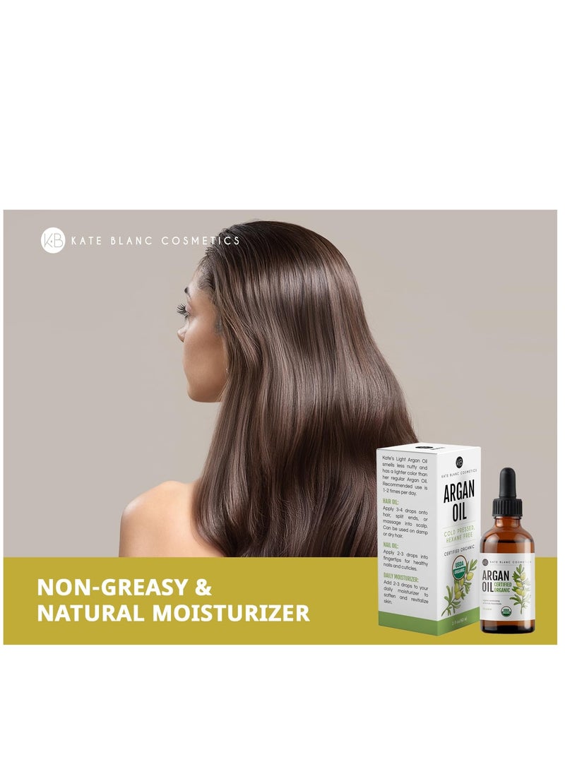 Kate Blanc Cosmetics - Kate Blanc Cosmetics Argan Oil for Hair, Face & Skin from Morocco. Promotes Hair Growth (2oz, USDA Certified Organic, Cold Pressed & 100% Pure, Light) - Image 1
