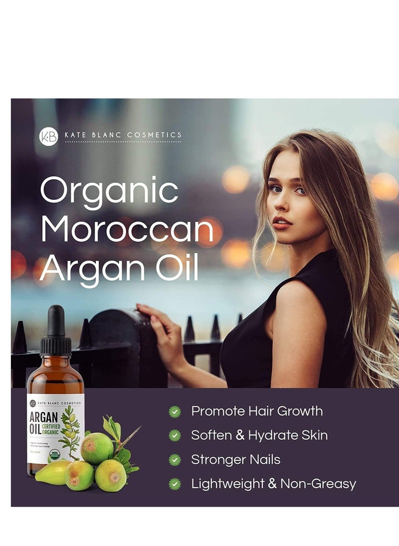 Kate Blanc Cosmetics - Kate Blanc Cosmetics Argan Oil for Hair, Face & Skin from Morocco. Promotes Hair Growth (2oz, USDA Certified Organic, Cold Pressed & 100% Pure, Light) - Image 1