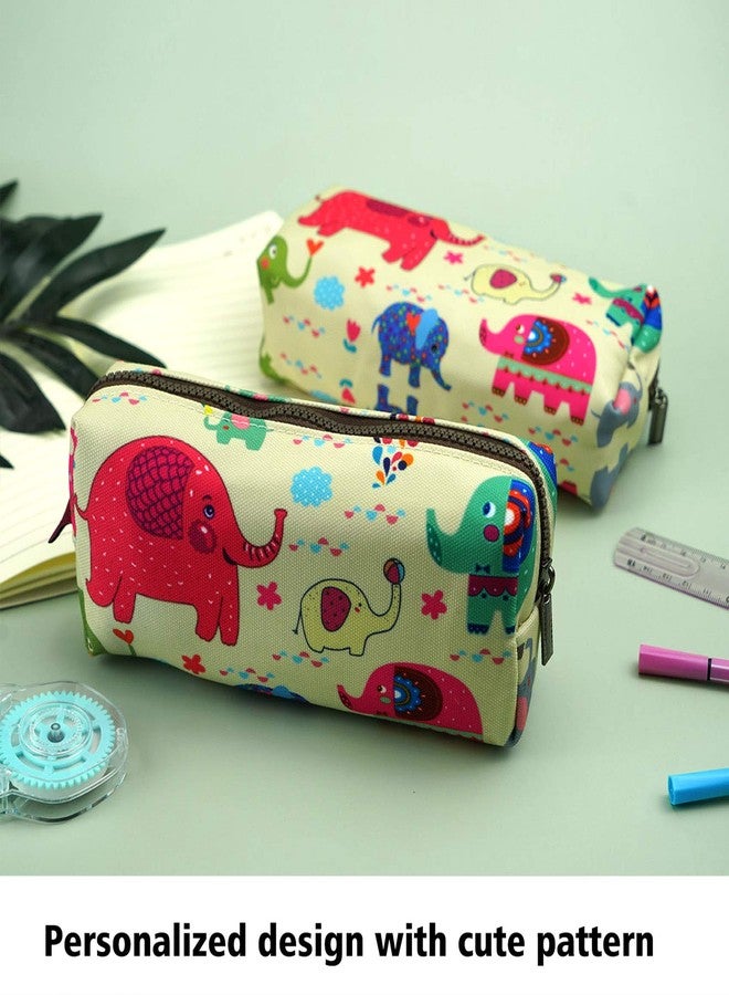 LParkin Elephant Pencil Case Capacity Canvas Pen Bag Pouch Case Makeup Cosmetic Bag Stationary Gift Gadget Box - Image 5