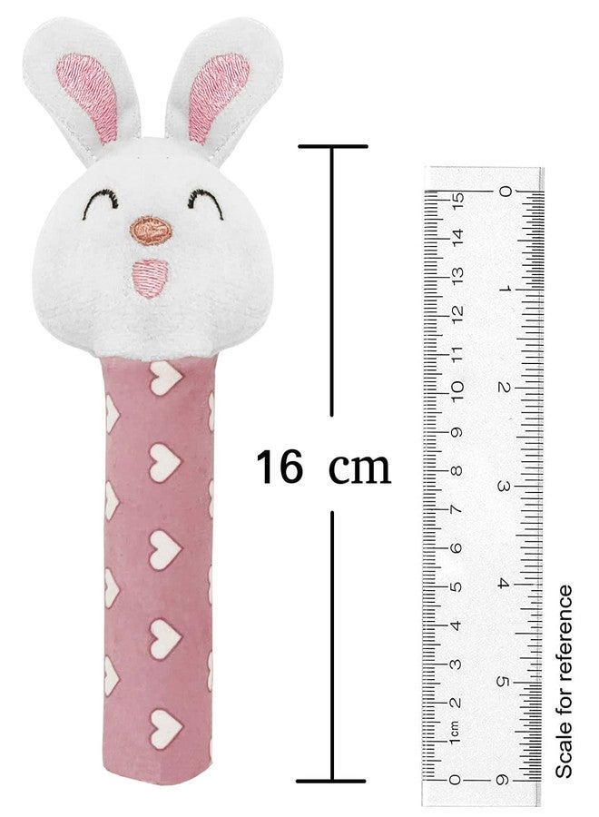 Pikipo Bunny Face Rattle Soft Toy(Plush) for Baby with Squeeze Handle for Squeaky Sound (Pink) - Image 2
