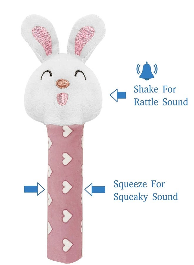 Pikipo Bunny Face Rattle Soft Toy(Plush) for Baby with Squeeze Handle for Squeaky Sound (Pink) - Image 3