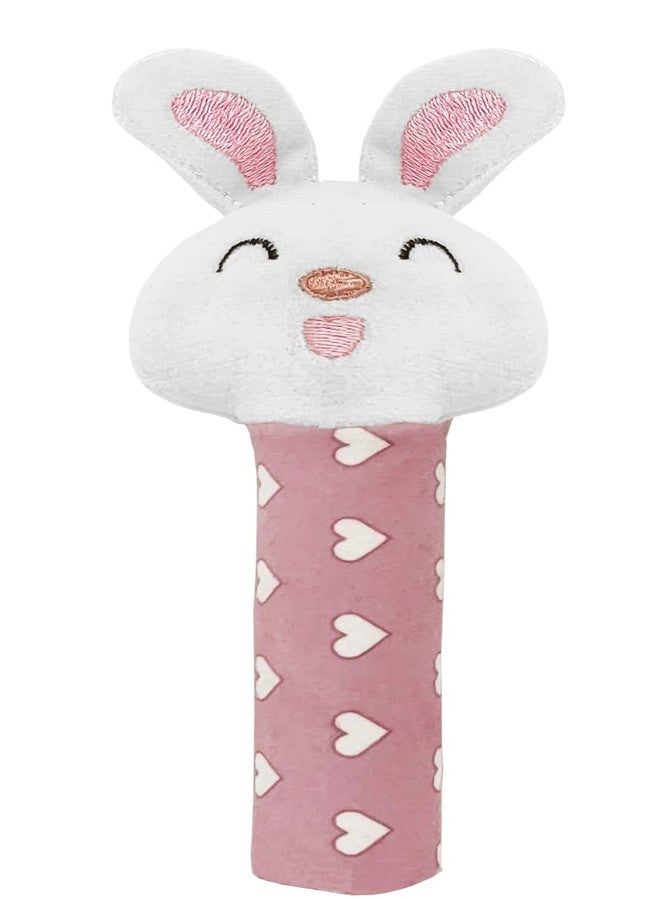 Pikipo Bunny Face Rattle Soft Toy(Plush) for Baby with Squeeze Handle for Squeaky Sound (Pink) - Image 1