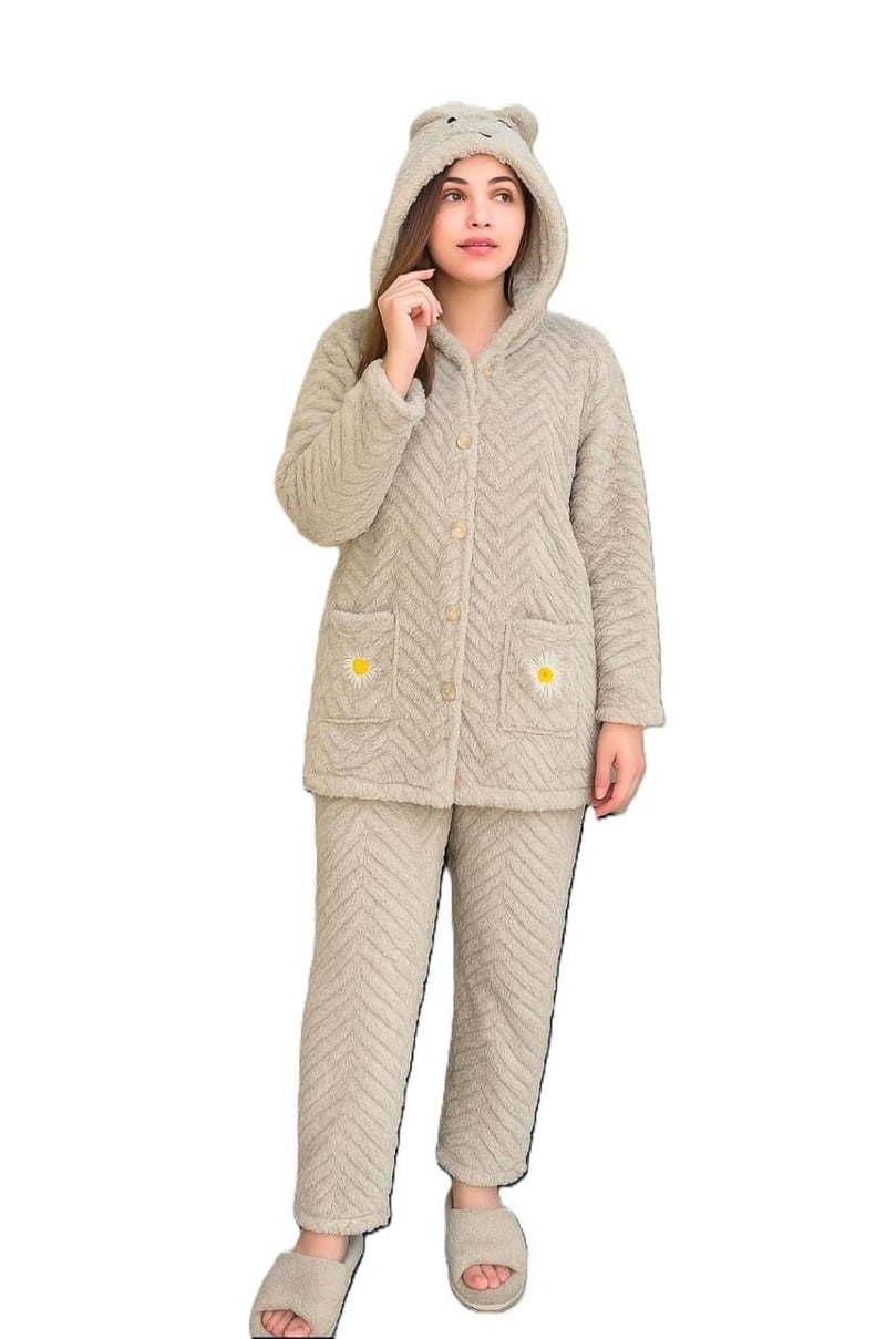 Ukal Women's Wool Blend & Fleece Long Sleeve Pullover Hoodies Set Full Length Winter Nightwear Pajama and top Set Tracksuit Gym Suit Night Suit (in, Alpha, M, Plus Size, Grey) - Image 5