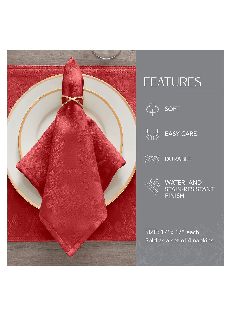 RARELY - Set of 4 Red Elegance Damask Table Fabric Napkins Handkerchief Wedding 17 x 17 Inch - Image 1