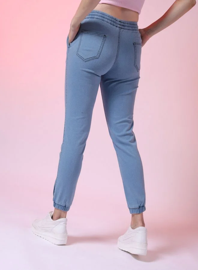 Freehand  Women Regular Fit Printed Mid-Rise Denim Joggers for Women | Best Price UAE