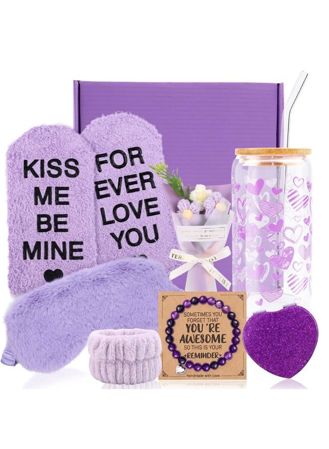 FBBP Valentine's Day Gifts for Wife, Purple Lavender Gift Basket for Women – Cute Practical Gift Set for Her, Anniversary Birthday Galentines Mothers Day Present Ideas - Image 1