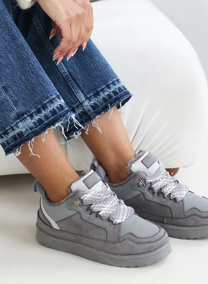 Where's That From 'Darcy' Suede Lace-Up Trainers with Chunky Sole and Mesh Panel