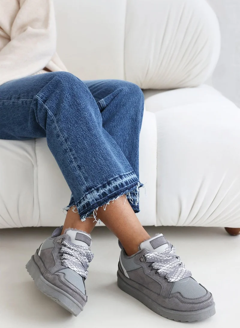 Where's That From 'Darcy' Suede Lace-Up Trainers with Chunky Sole and Mesh Panel