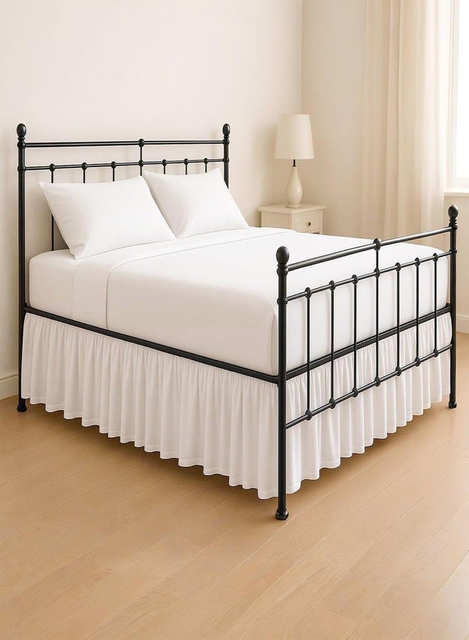 KRISHNA Ruffled Bed Skirt with Split Corners Twin, 100% Microfiber Hotel Quality, 14 Inch Drop Dust Ruffle Gathered Bedskirt with Platform, 39" x 75", White - Image 1