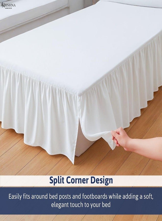 KRISHNA Ruffled Bed Skirt with Split Corners Twin, 100% Microfiber Hotel Quality, 14 Inch Drop Dust Ruffle Gathered Bedskirt with Platform, 39" x 75", White - Image 3