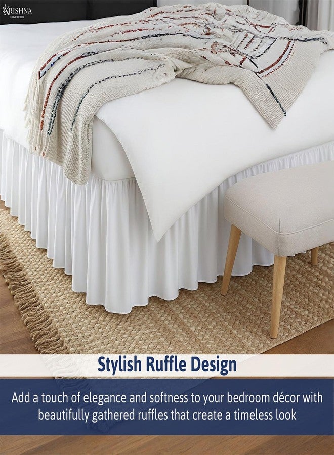 KRISHNA Ruffled Bed Skirt with Split Corners Twin, 100% Microfiber Hotel Quality, 14 Inch Drop Dust Ruffle Gathered Bedskirt with Platform, 39" x 75", White - Image 5