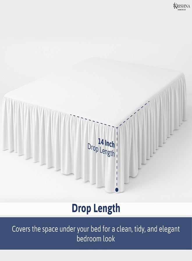 KRISHNA Ruffled Bed Skirt with Split Corners Twin, 100% Microfiber Hotel Quality, 14 Inch Drop Dust Ruffle Gathered Bedskirt with Platform, 39" x 75", White - Image 4