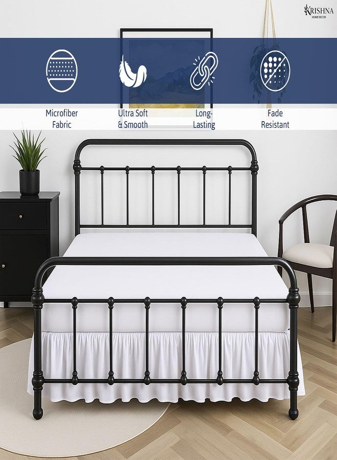 KRISHNA Ruffled Bed Skirt with Split Corners Twin, 100% Microfiber Hotel Quality, 14 Inch Drop Dust Ruffle Gathered Bedskirt with Platform, 39" x 75", White - Image 2