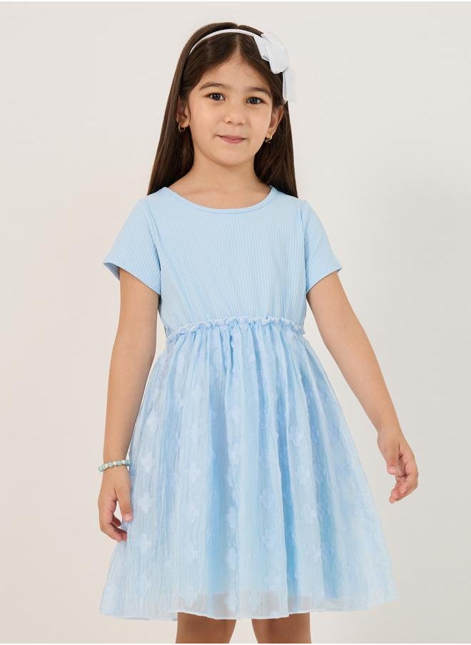 Styli Textured Organza Rib Knit Knee-Length Dress  - Image 2