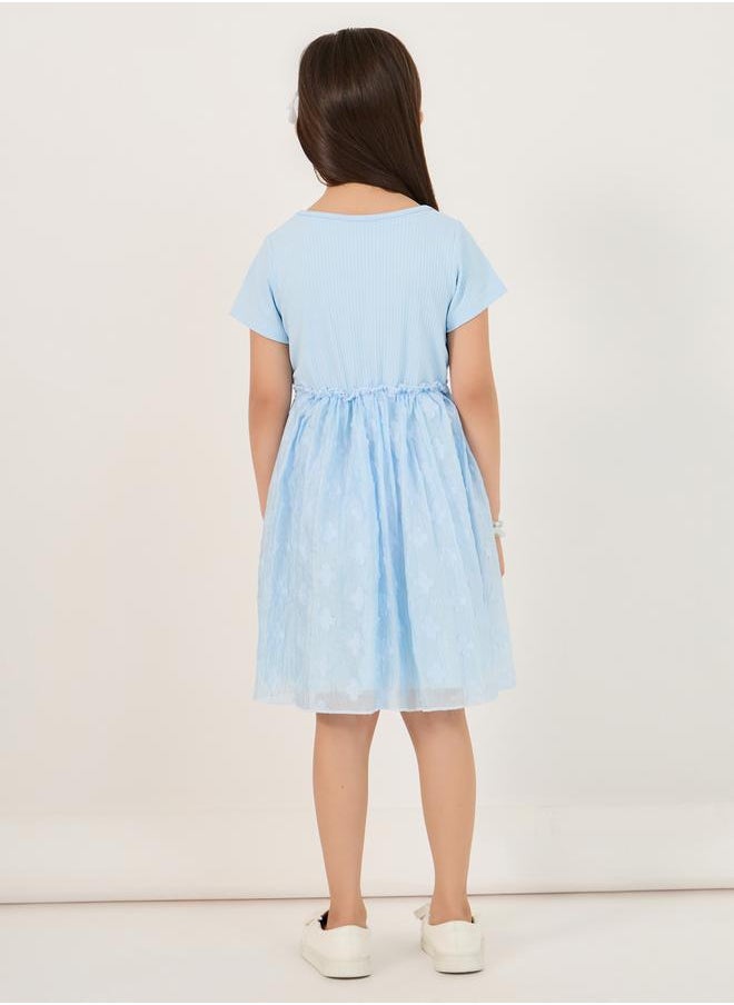 Styli Textured Organza Rib Knit Knee-Length Dress  - Image 4