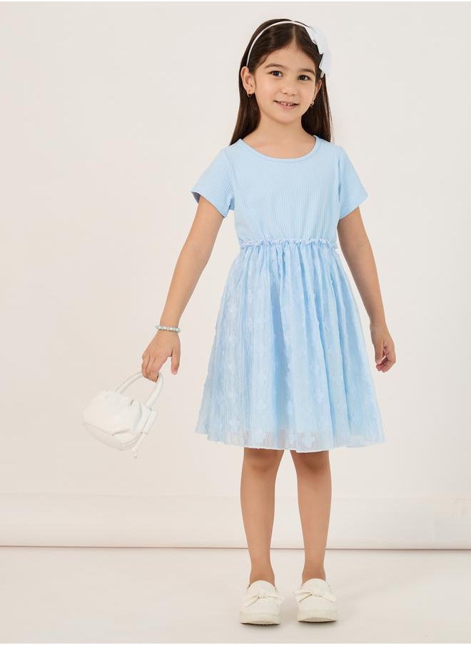 Styli Textured Organza Rib Knit Knee-Length Dress  - Image 1