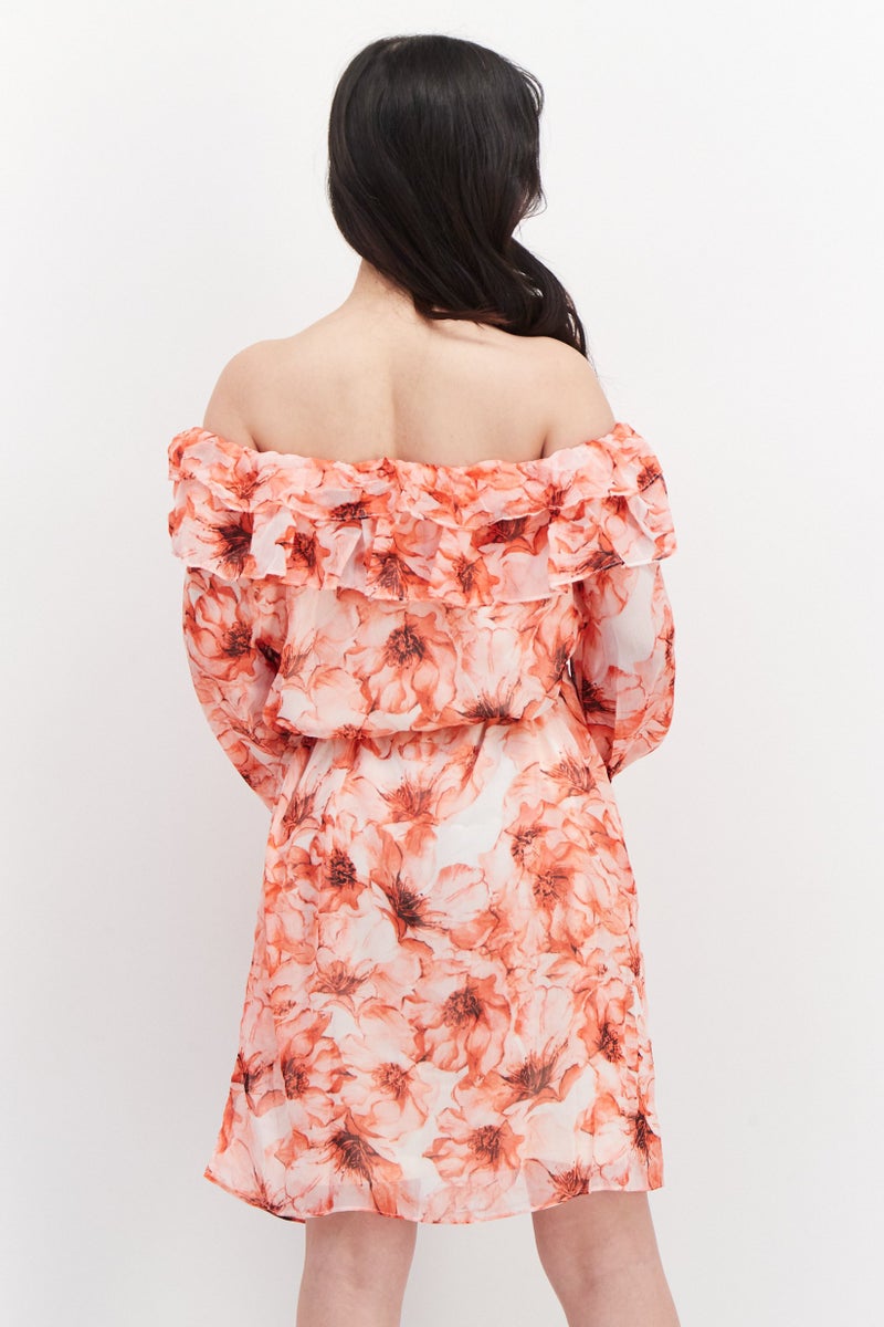 Vila Women Floral Printed Mini Dress, Red Combo - Image 4