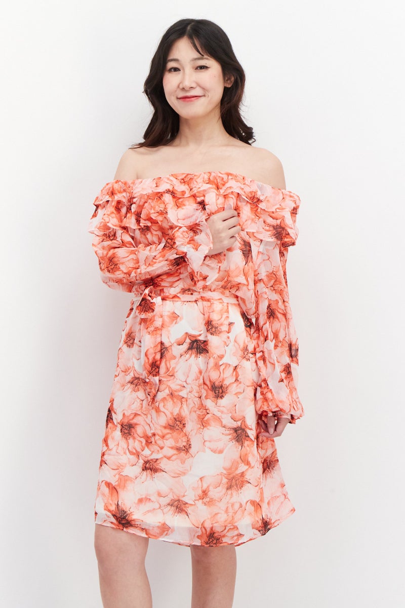 Vila Women Floral Printed Mini Dress, Red Combo - Image 3