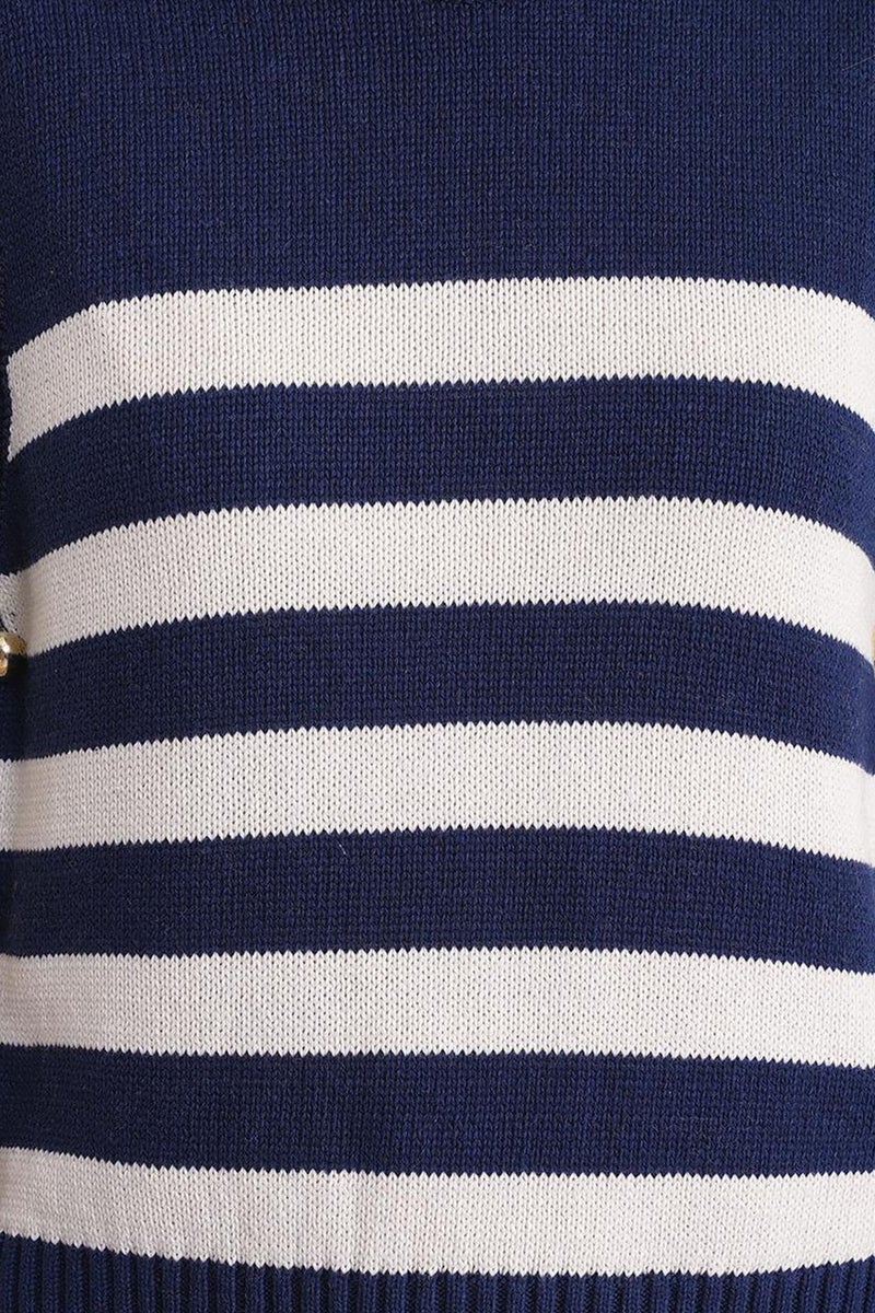 MIXRAY Striped Knit Top with Button Detail - Image 4