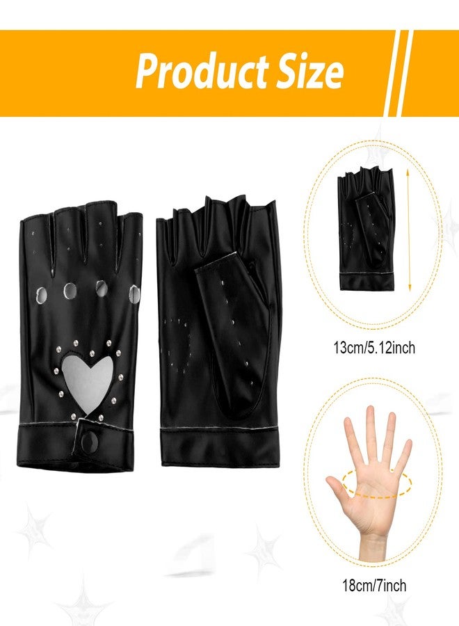 KINBOM 1 Pair Half Finger Leather Gloves, Stylish Fingerless Gloves with Rhinestone for Women, Teens, Cosplay & Performance (Black, Medium) - Image 2