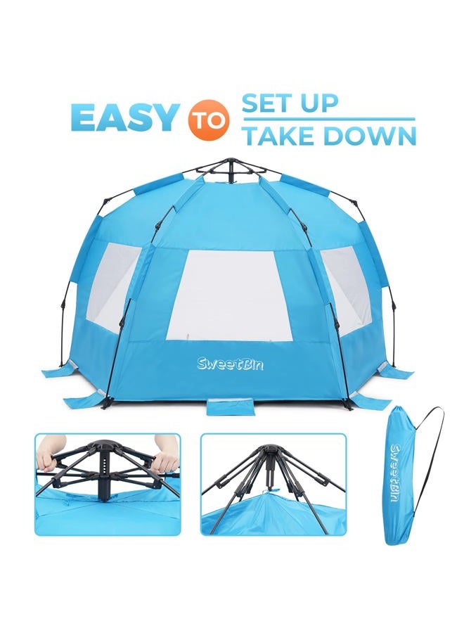 SweetBin Pop Up Beach Tent, Portable Beach Folding Sun Shade Shelter, UPF 50+ Protection, Easy Setup and Carry, Double Silver Coating with 3 Ventilation Window, Large Size Perfect for Family 4 People - Image 5