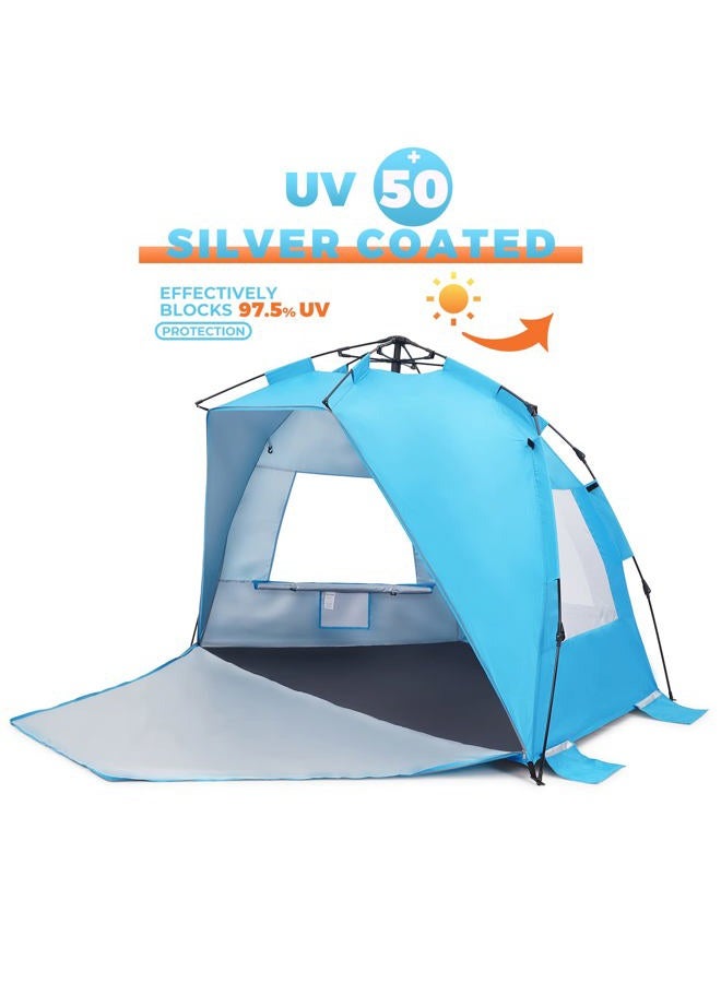 SweetBin Pop Up Beach Tent, Portable Beach Folding Sun Shade Shelter, UPF 50+ Protection, Easy Setup and Carry, Double Silver Coating with 3 Ventilation Window, Large Size Perfect for Family 4 People - Image 2