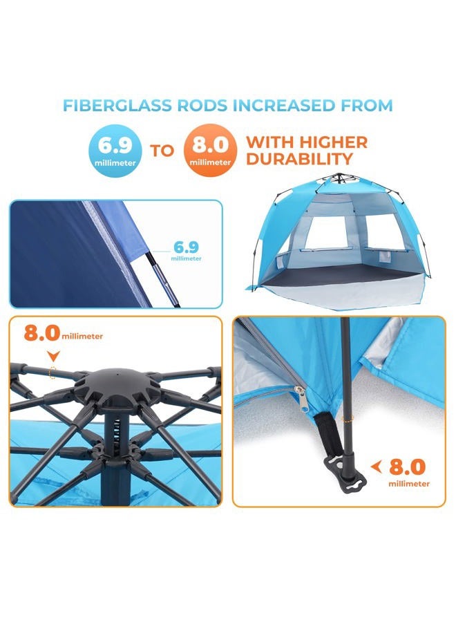SweetBin Pop Up Beach Tent, Portable Beach Folding Sun Shade Shelter, UPF 50+ Protection, Easy Setup and Carry, Double Silver Coating with 3 Ventilation Window, Large Size Perfect for Family 4 People - Image 3