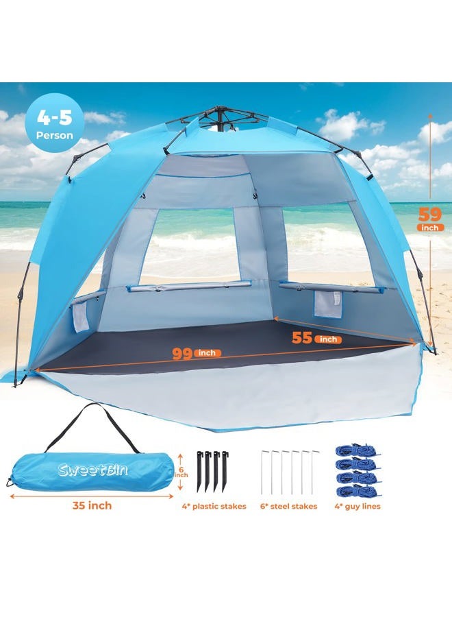 SweetBin Pop Up Beach Tent, Portable Beach Folding Sun Shade Shelter, UPF 50+ Protection, Easy Setup and Carry, Double Silver Coating with 3 Ventilation Window, Large Size Perfect for Family 4 People - Image 4
