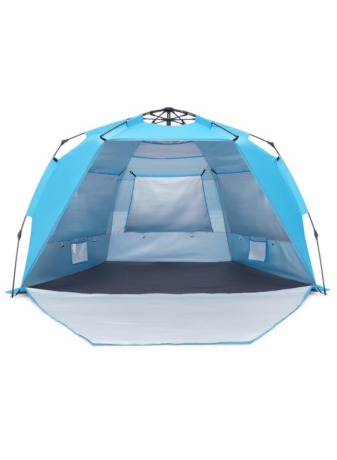 SweetBin Pop Up Beach Tent, Portable Beach Folding Sun Shade Shelter, UPF 50+ Protection, Easy Setup and Carry, Double Silver Coating with 3 Ventilation Window, Large Size Perfect for Family 4 People - Image 1