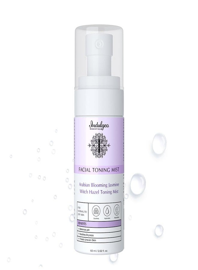 INDULGEO ESSENTIALS Arabian Blooming Jasmine Witch Hazel Facial Toner- 60ml (Pack of 1) For Glowing Skin | Face Mist Refines Pores, Brightens & Smoothens Skin Texture | Suitable For All Skin Types