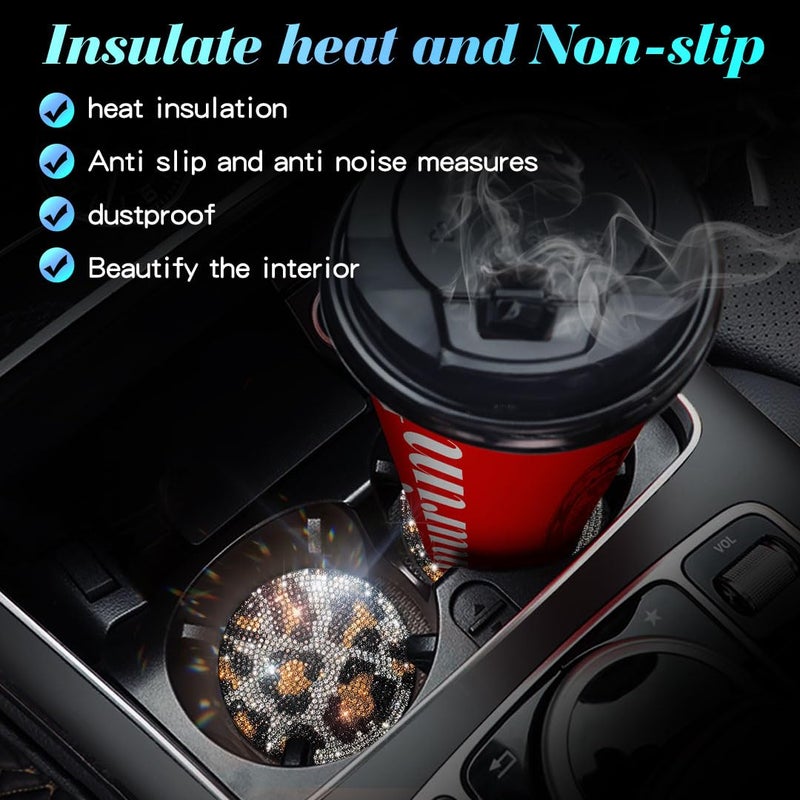 Murimt Bling Car Accessories Water Coaster for Women,Leopard Print Rhinestone Car Coasters, Drink Coasters 2.75in(2 pcs) - Image 5