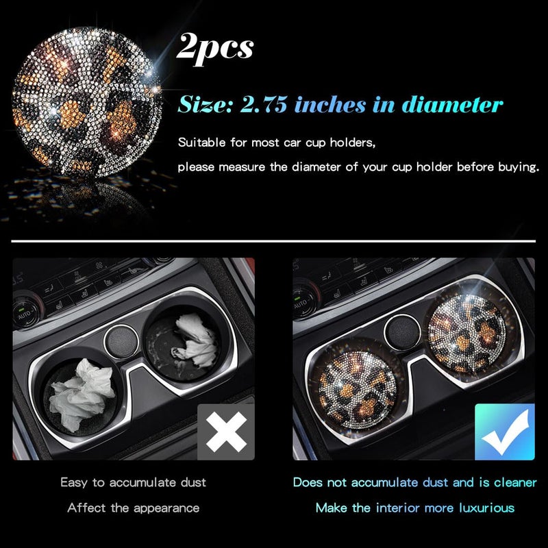 Murimt Bling Car Accessories Water Coaster for Women,Leopard Print Rhinestone Car Coasters, Drink Coasters 2.75in(2 pcs) - Image 2
