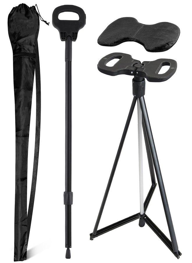 ALEVMOOM Walking Cane with Seat 2-in-1 Cane Stool for Adults, Aluminum Walking Stick with Seat, Stick Chair Portable Stool for Senior-Black 34 in/1.8 LBS - Image 1