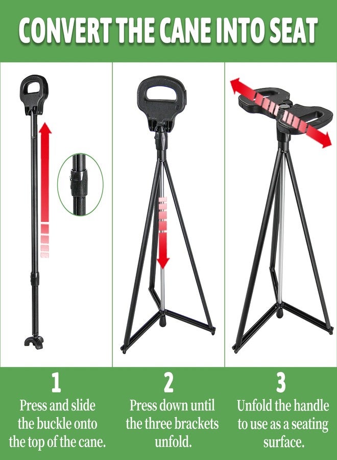 ALEVMOOM Walking Cane with Seat 2-in-1 Cane Stool for Adults, Aluminum Walking Stick with Seat, Stick Chair Portable Stool for Senior-Black 34 in/1.8 LBS - Image 5