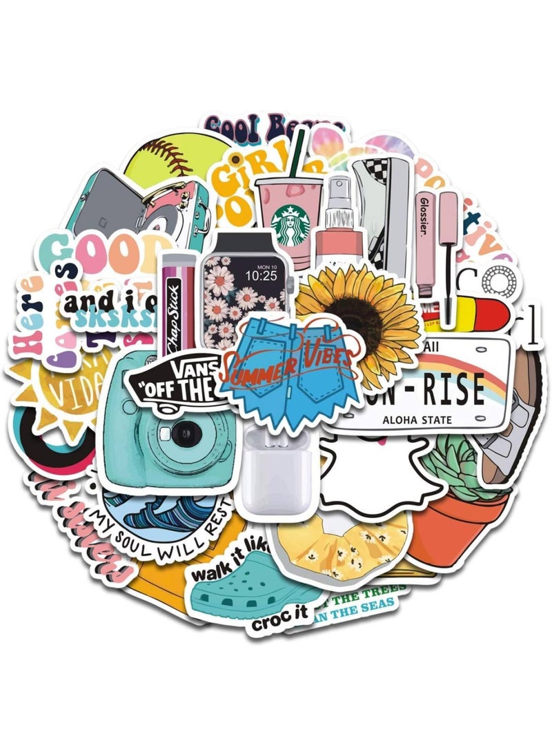 BPA - Cute VSCO Girl Aesthetic Stickers for Hydro Flask Laptops 35 Pack Uniquely Designed Vinyl Water Bottle Stickers for Girls Teens Trendy Aesthetic Stickers - Image 1