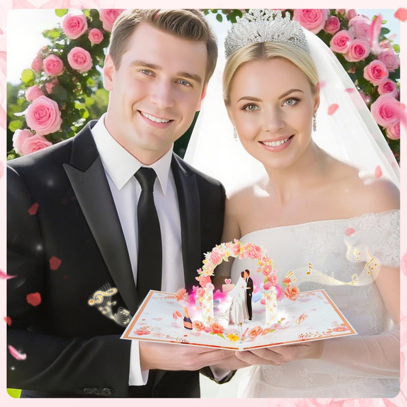 APOTODITO 3D Pop Up Wedding Card with Music and Lights, Romantic Card for Bride and Groom, Engagement, Wedding Congratulations Gift Card - Image 2