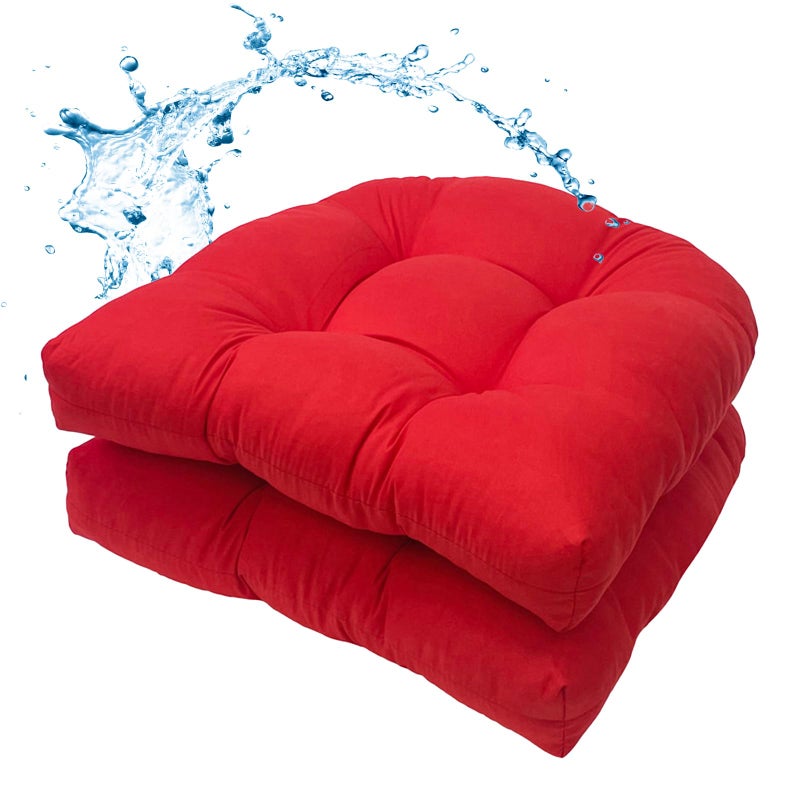 MTMR Waterproof Outdoor Chair Cushions Set of 2, 19X19 Patio Wicker Chair Cushions, Tufted Outdoor Cushions for Patio Furniture, Thick Outdoor Patio Replacement Seat Pads for Porch Lawn Chairs Red - Image 1