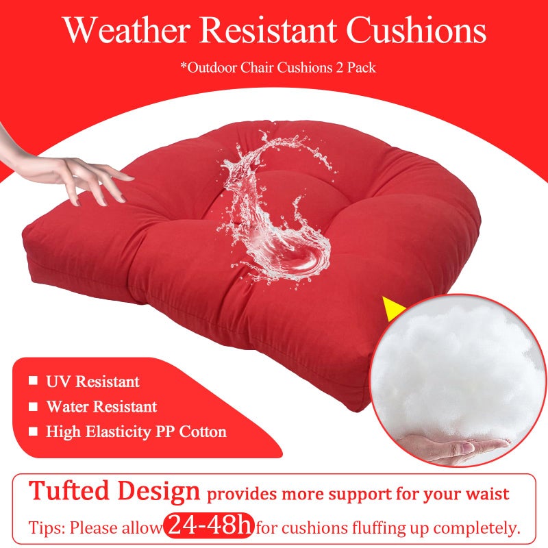 MTMR Waterproof Outdoor Chair Cushions Set of 2, 19X19 Patio Wicker Chair Cushions, Tufted Outdoor Cushions for Patio Furniture, Thick Outdoor Patio Replacement Seat Pads for Porch Lawn Chairs Red - Image 4