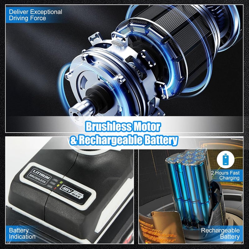 Bentifar 48V Cordless Drill Set, Brushless Electric Drill With 2 Batteries And Charger, 2-Speed Power Drill Driver With 50 Torque Settings, Built-In Led Light, And Storage Case (Blue-A) - Image 3